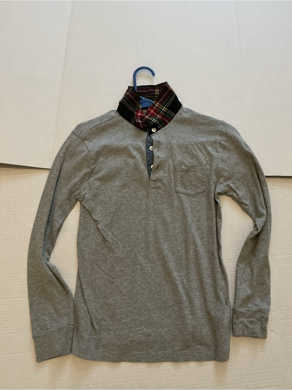 Crewcuts Grey Long-Sleeve Henley with Plaid Collar